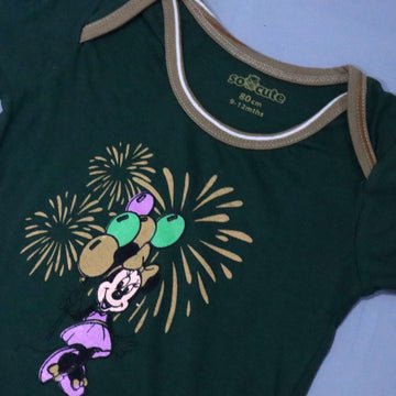 GREEN "MINNIE" PRINT HALF BODY HALF SLEEVES ROMPER